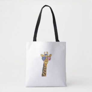 Tote Bag Drôle Juillet 4 US Drapeau Patriotique Giraffe