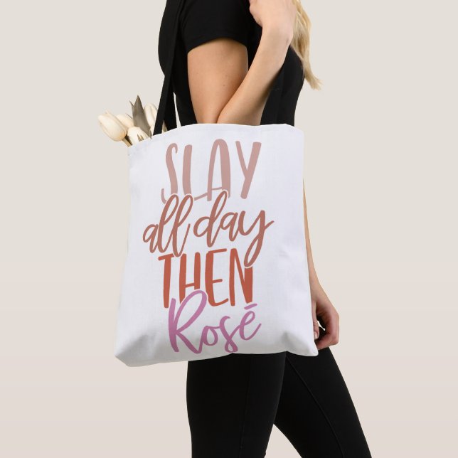 Tote Bag Drôle Maman Vie Vin Amant Fille Boss Citation Rose (De près)