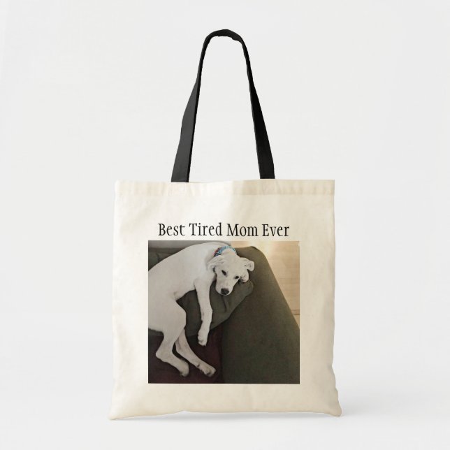 Tote Bag Drôle Meilleure maman jamais photo de mignon chien (Devant)