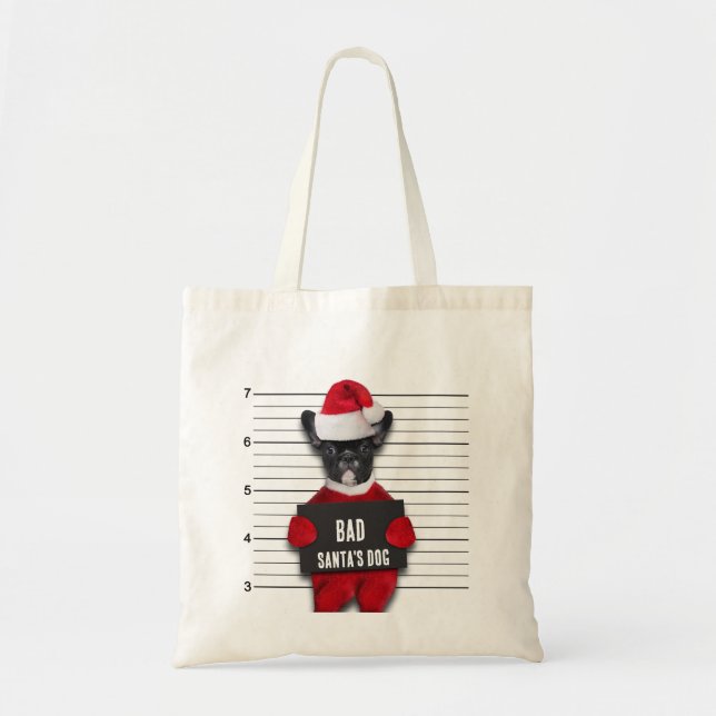 Tote Bag Drôle Mugshot de Noël Mauvais Chien Père Noël (Devant)