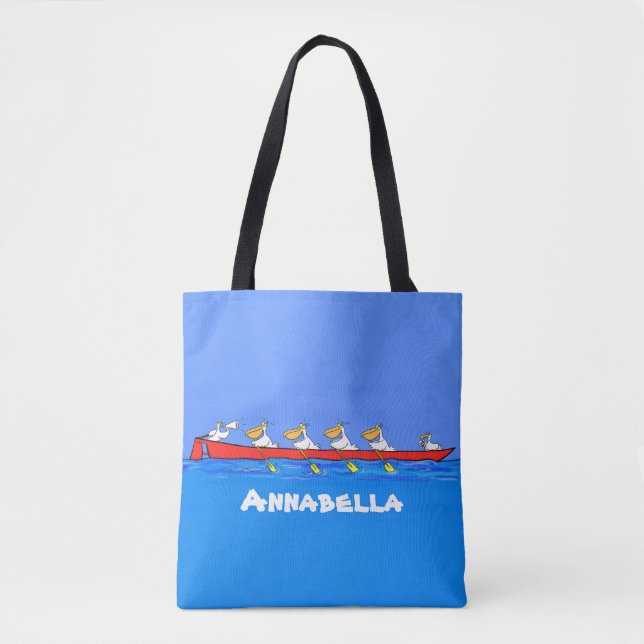 Tote Bag Drôle pélicans rameurs dessin animé (Devant)