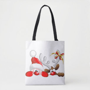 Tote Bag Drôle Père Noël et Reindeer Cartoon