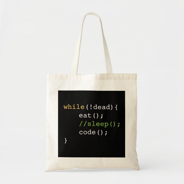 Tote Bag Drôle Programmeur Informatique Manger Code Sommeil (Devant)
