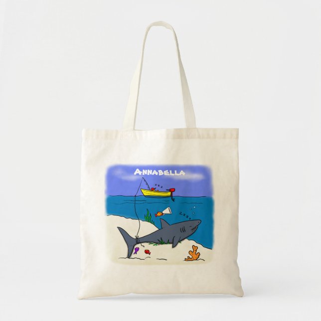 Tote Bag Drôle requin couché et dessin animé de pêche (Devant)