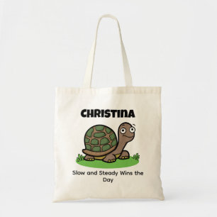Tote Bag Drôle Tortoise Lente Et Régulière Nom Personnalisé