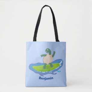 Tote Bag Drôle tortue vague de surf dessin animé