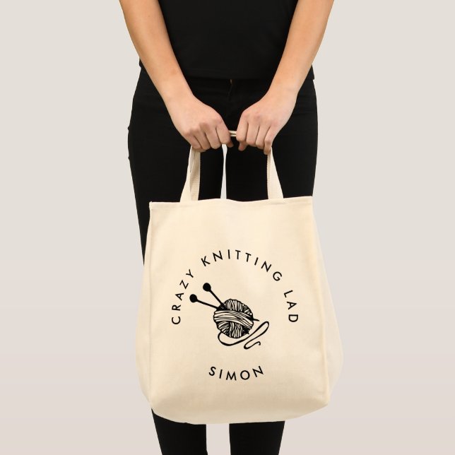 Tote Bag Drôle Tricot fou tricot lainé Personnalisé (Devant (produit))