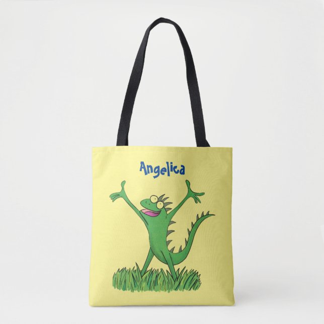 Tote Bag Drôle vert souriant animé lézard d'iguane (Devant)