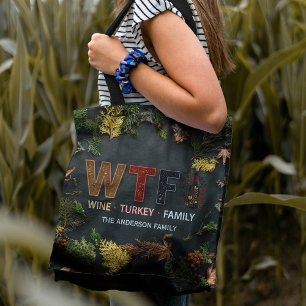 Tote Bag Drôle WTF Vin Dinde Famille Action de grâce