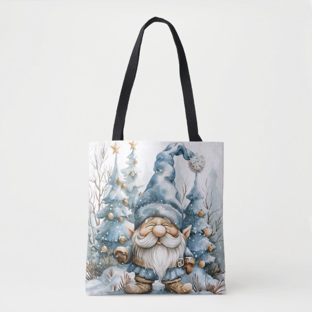 Tote Bag Dusty Blue Gnome et les arbres de Noël (Devant)