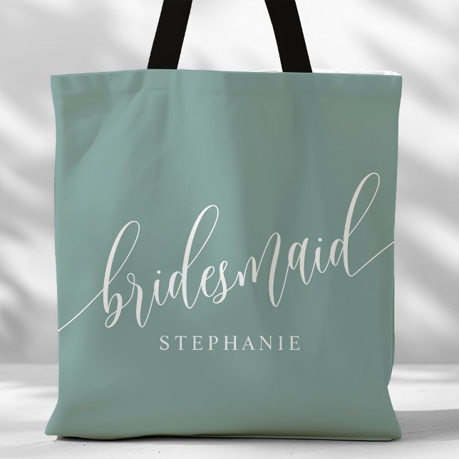 Tote Bag Dusty Turquoise Bridesmaid Script moderne (Créateur téléchargé)