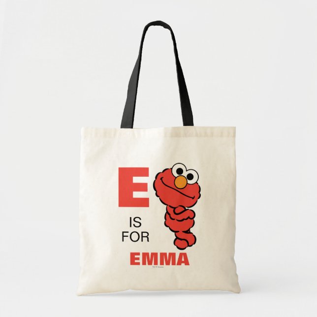 Tote Bag E est pour Elmo | Ajouter Votre Nom (Devant)