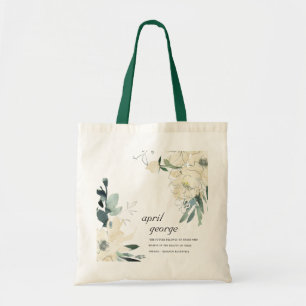 TOTE BAG EAU FLORALE VERTE BLANCHE EN IVOIRE ÉLÉGANTE ET 