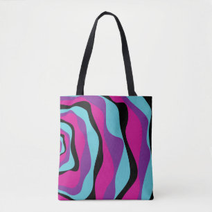 Tote Bag Ebb et flux 4 - rose, pourpre, bleu et noir