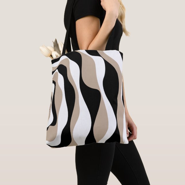 Tote Bag Ebb et flux 4 - Taupe, noir et blanc (De près)