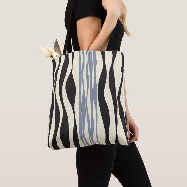 Tote Bag Ebb et flux en noir, gris et crème (De près)