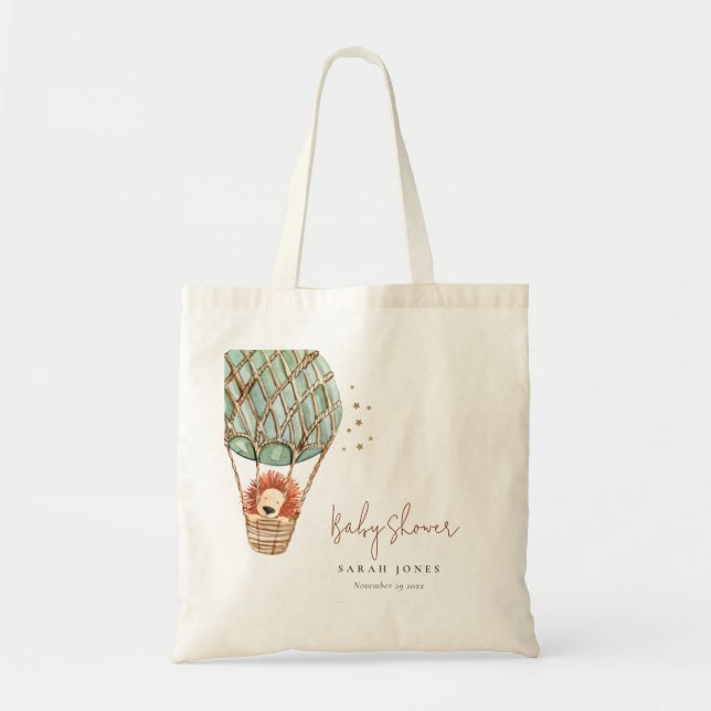 Tote Bag Eco Green Hot Air Balloon Lion Baby shower magique (Devant)