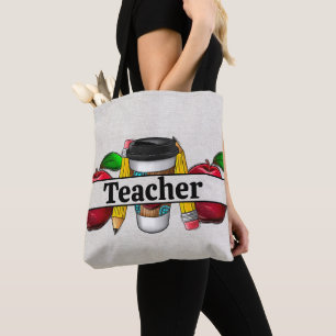 Tote Bag Ecouter le lin avec les pommes et les crayons Ense