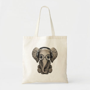 Tote Bag Écouteurs de port du DJ d'éléphant mignon de b
