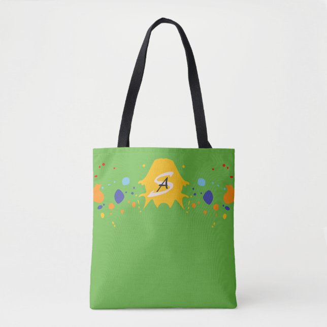 Tote Bag Écrans de peinture amusants Printemps vert Monogra (Devant)