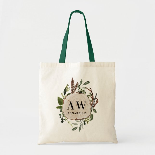 Tote Bag Écriture botanique rustique initiales monogramme (Devant)