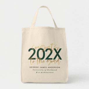 Tote Bag écriture moderne verte et or design graduation