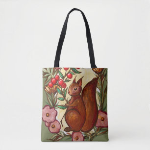 Tote Bag Écureuil et écureuil rouge hivernal Holly