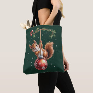 Tote Bag Écureuil Noël Hiver Flocon de neige Vacances d'hiv