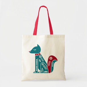 Tote Bag Écureuil scandinave Vintage bleu et rouge
