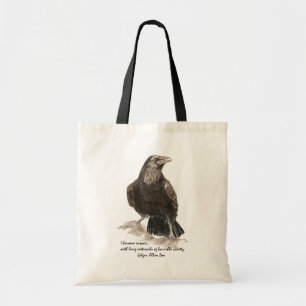 Tote Bag Edgar Allen Poe Citation de folie Aquarelle Corbea