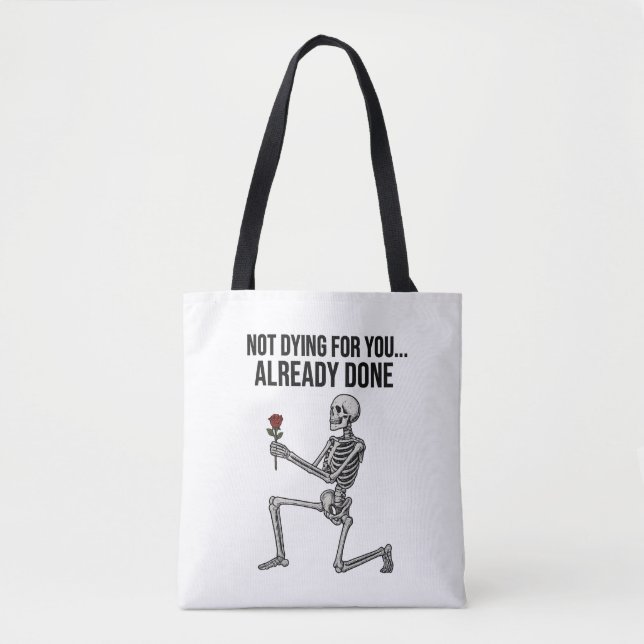 Tote Bag Edgy Skeleton With a Gothic Rose (Devant)