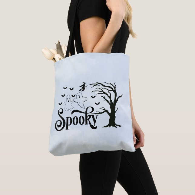 Tote Bag Éffrayant Fantômes Bats Ciel Bleu Nuages Halloween (De près)