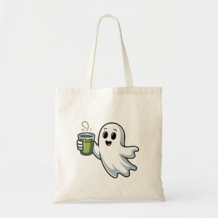 Tote Bag Éffrayant Halloween Ghost Holding Matcha