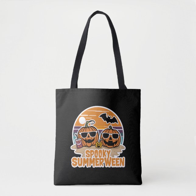 Tote Bag Éffrayant Summerween - citrouilles sur la plage (Devant)