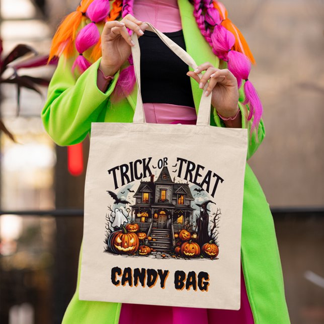 Tote Bag Éffrayante nuit d'Halloween avec fantômes et citro (Créateur téléchargé)
