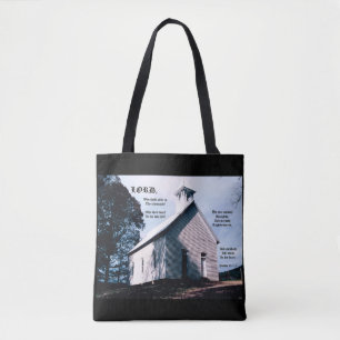 Tote Bag Église sur une colline avec Psaume 15:1-2