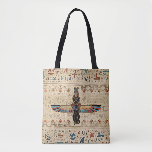 Tote Bag Egyptian Cat - Bastet on papyrus (Devant)