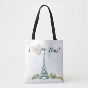 Tote Bag Eiffel Tower Ink Sketch Love Paris With Heart