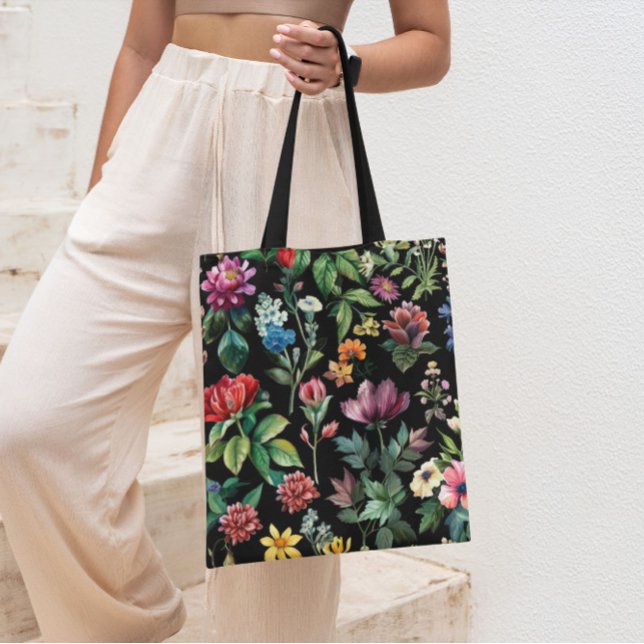 Tote Bag Élégance botanique vintage Noire (Créateur téléchargé)