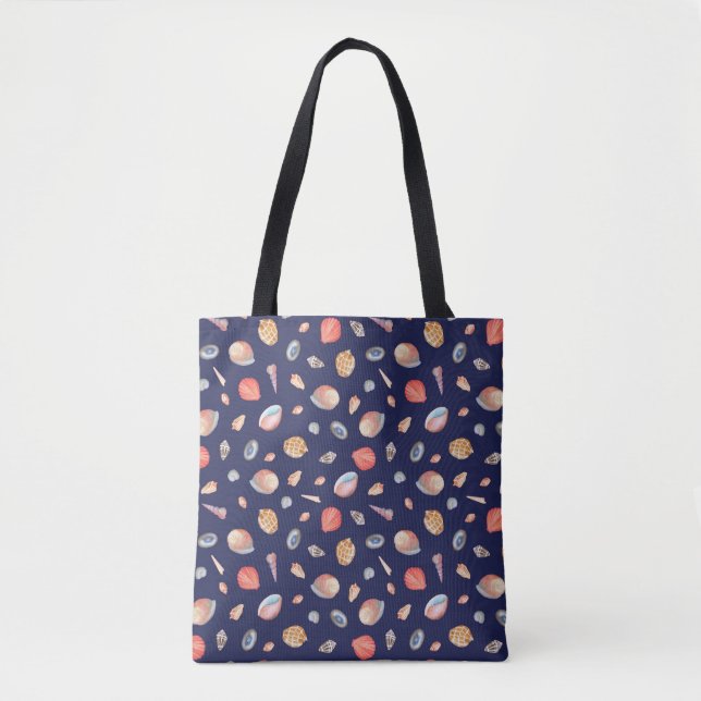 Tote Bag Elégance du coquillage : Motif bleu d'été. (Devant)