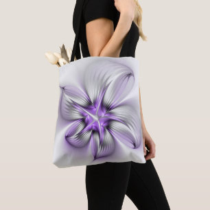 Tote Bag Élégance florale Art Abstrait Violet Fractal moder