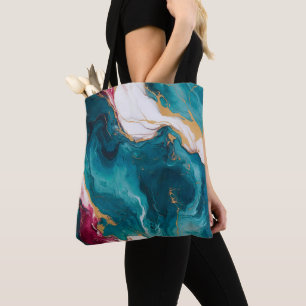 Tote Bag Élégance Marbre Sarcelle et Cramoisi