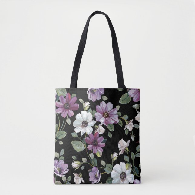 Tote Bag Elégance motif sans couture avec fleurs cosmos (Devant)