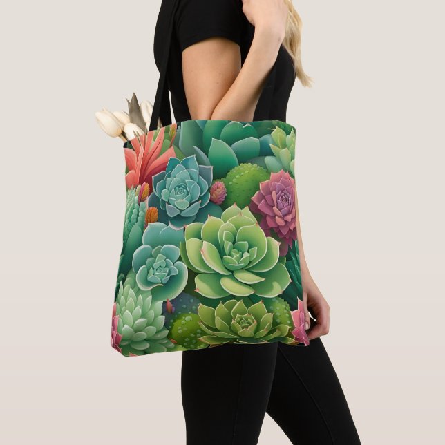 Tote Bag Élégance Succulente de la botanique d'Emeraude (De près)