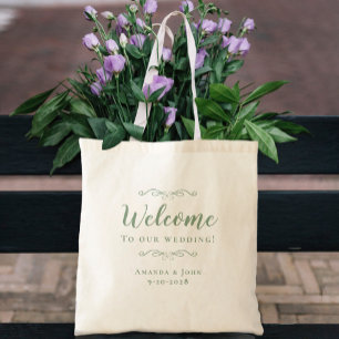 Tote Bag Elégant Accueil Mariage Favoris Sage Green