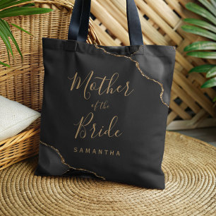 Tote Bag Élégant Agate Noir Or Sombre Mère de la Mariée