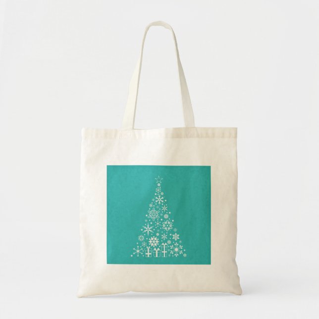 Tote Bag élégant arbre de Noël blanc et turquoise (Devant)