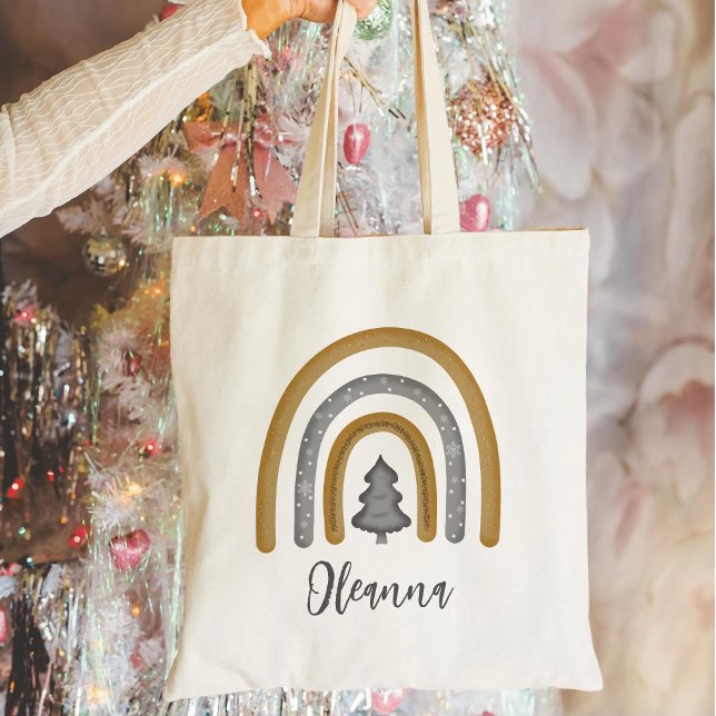 Tote Bag Élégant Arc-en-ciel de Noël Snowflakes (Créateur téléchargé)