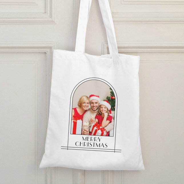 Tote Bag Elégant Arc Personnalisé Photo de famille Noël (Créateur téléchargé)