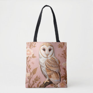 Tote Bag Elegant Barn Owl Pink and Gold Floral 